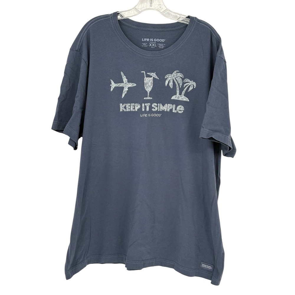 Life is Good T-Shirt Navy Blue Keep It Simple Graphic 100% Cotton XXL